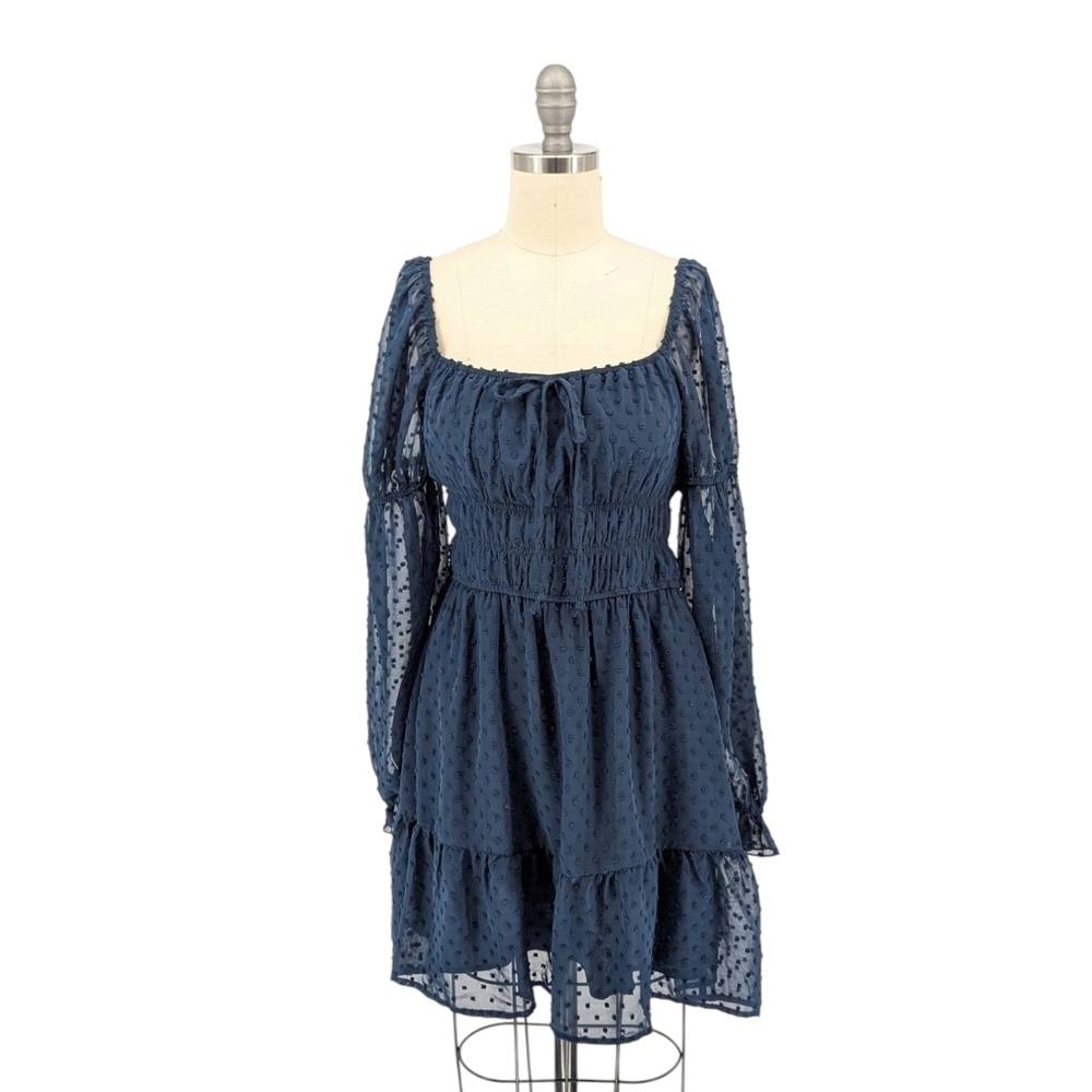 01371 Mi Ami Swiss Dot Dress Blue M bohemian cottagecore casual coastal cowgirl